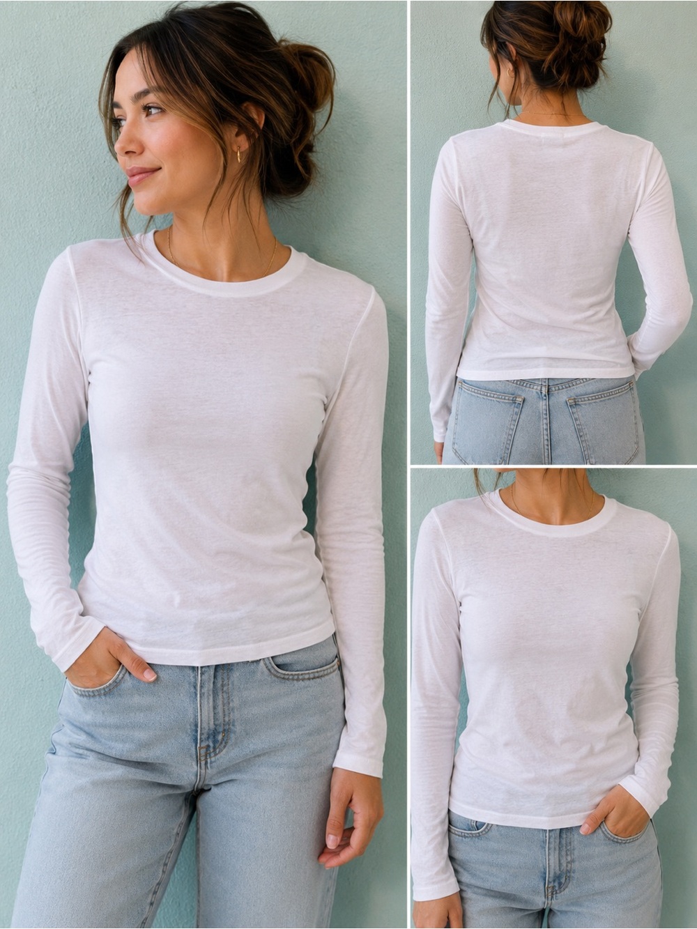 Perfectwhitetee White Long Sleeve Tee Size M Made in USA